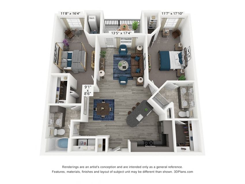 The Captain is a 2 bedroom, 2 bathroom floor plan at 8 West in Greensboro, NC The Captain is a 2 bedroom, 2 bathroom floor plan at 8 West in Greensboro, NC